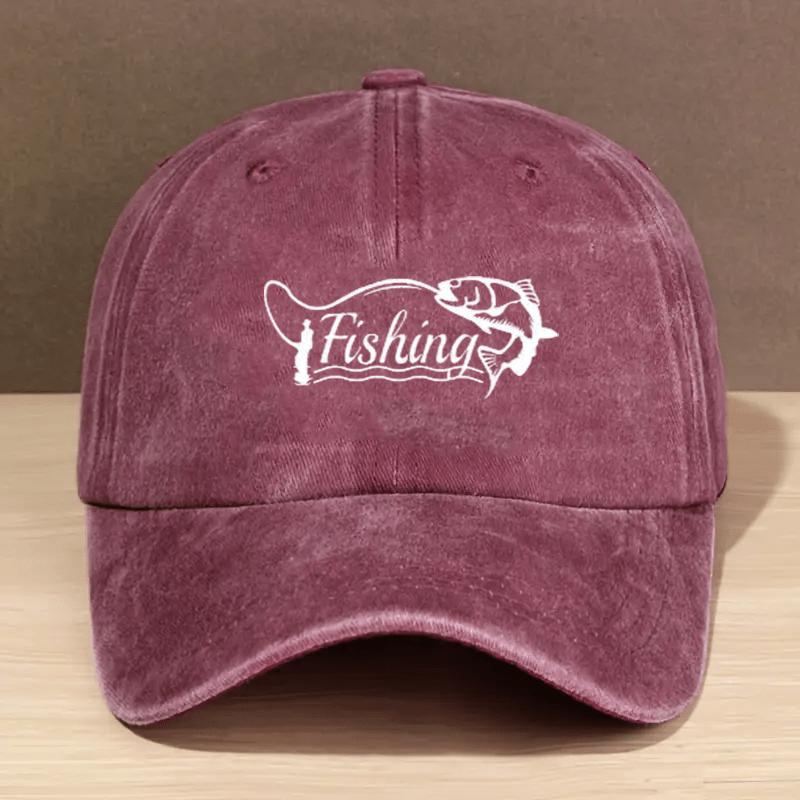 Fishing Graphic Baseball Cap Washed Cotton Adjustable Retro Angler Outdoor Headwear Unisex