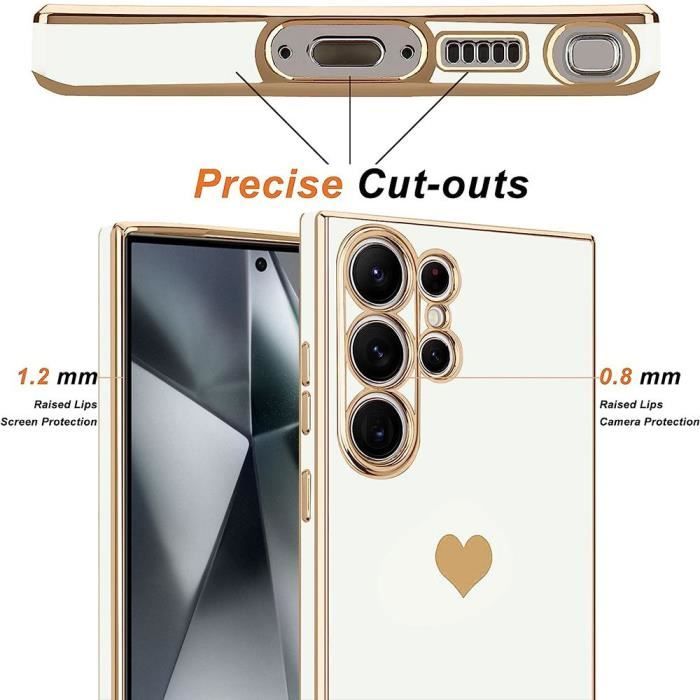 Coque Silicone - Samsung - Galaxy S24 Ultra - Blanc - Motif Cœur - Souple TPU avec 2 Verres Trempés
