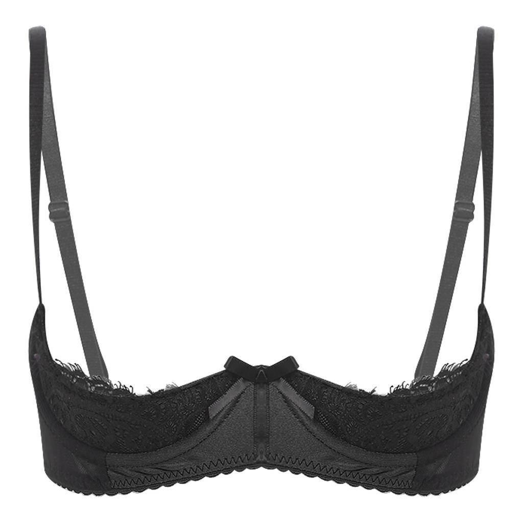Dámská krajková podprsenka s řasenkami a květinovým vzorem 1/4 košíčky Push-up s kosticemi Bralette Balconette