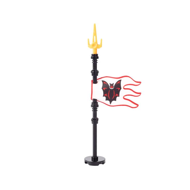 Medieval Army Empire Flag and Flagpole Set - Knight Building Blocks with Cloak and Weapon Bricks