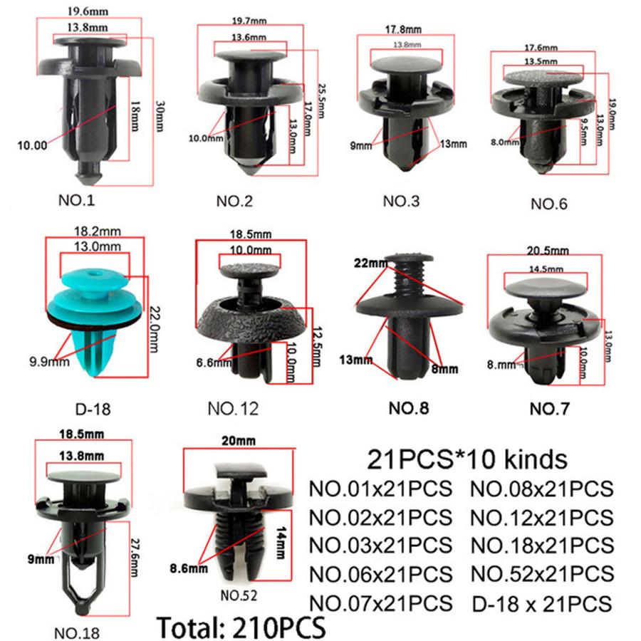 210 Mixed Size Plastic Clips+50 Pcs Fasteners Bumper Fender Liner Retainer Rivet