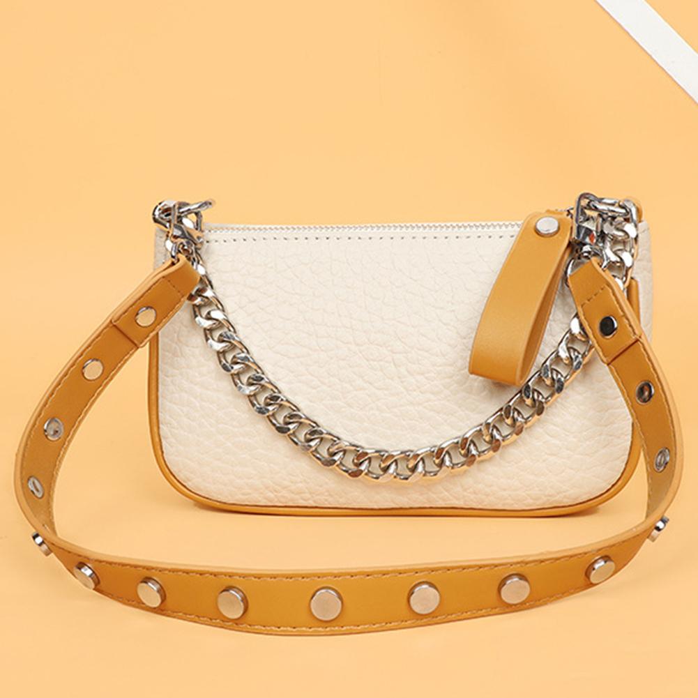 Women Genuine Leather Shoulder Bags Zip Closure Chain Decor Under The Arm Purse Vintage Y2K Handbag Trendy Purse Clutch