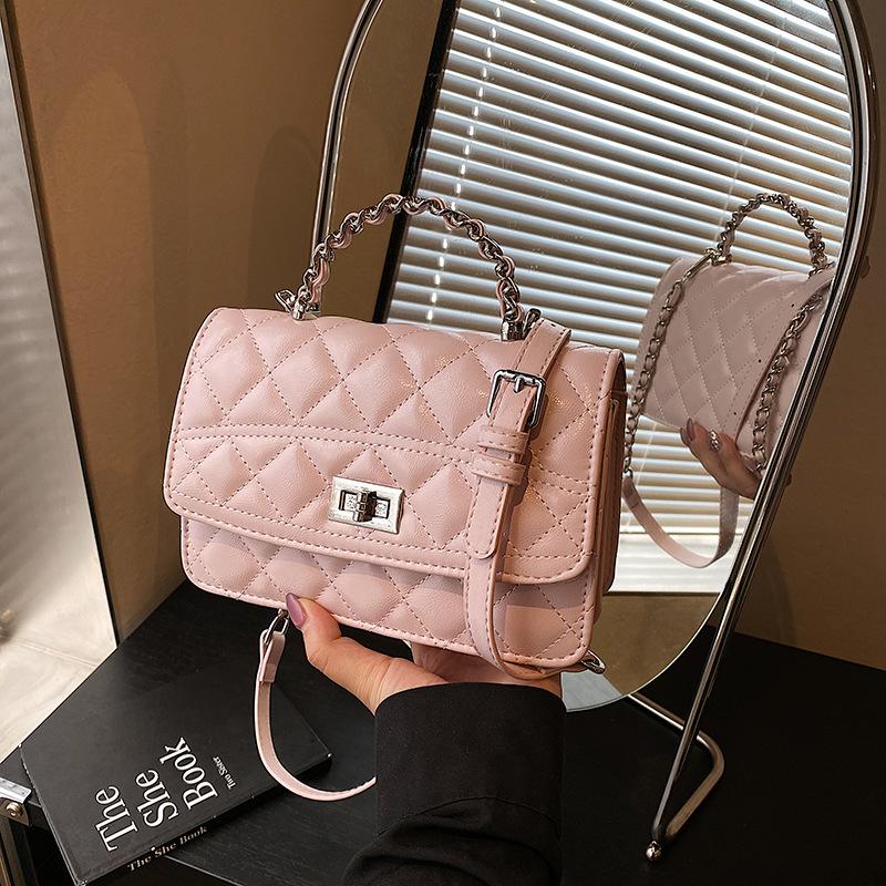 Rhombus chain bag women's new summer niche shoulder messenger bag portable small square bag