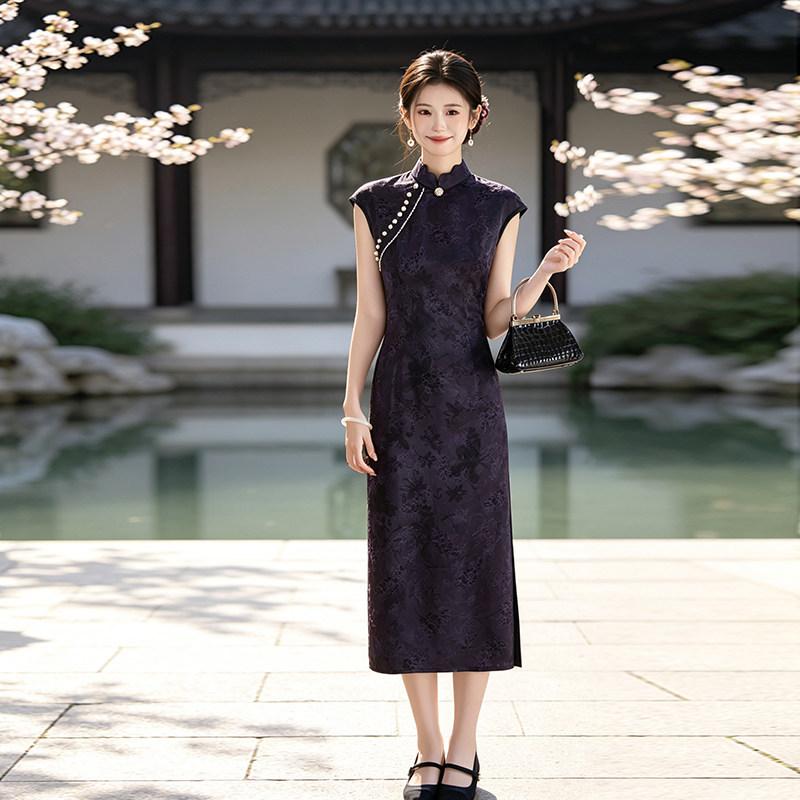 Black sleeveless national style new Chinese daily Suzhou long cheongsam improved young 1011 new women's high sense