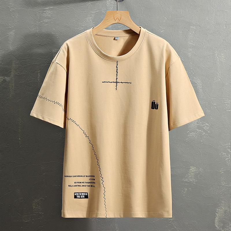 Men's Minimalist Line Graphic Crew Neck T-Shirt - Casual Short Sleeve Basic Tee