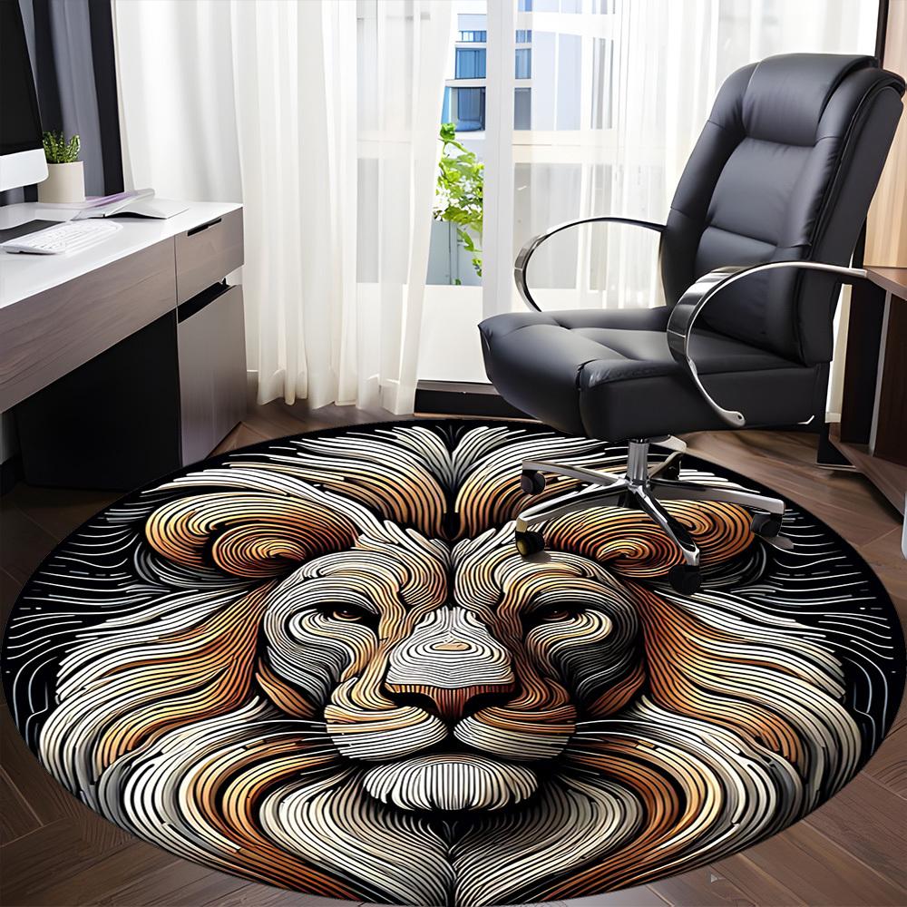 1PC Lion Face Office Round Rug, Non Slip, Soft and Durable Office Rug for Interior Decoration, Perfect for Office