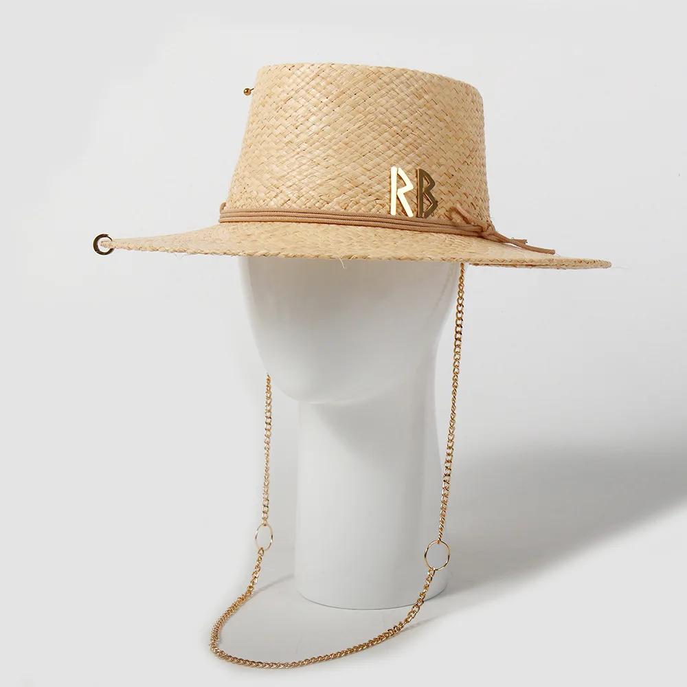 

Wide Brim Straw Hat with Chain Strap UV Protection Lightweight Breathable Vintage Outdoor Beach Vacation Summer Hat M 56-58cm