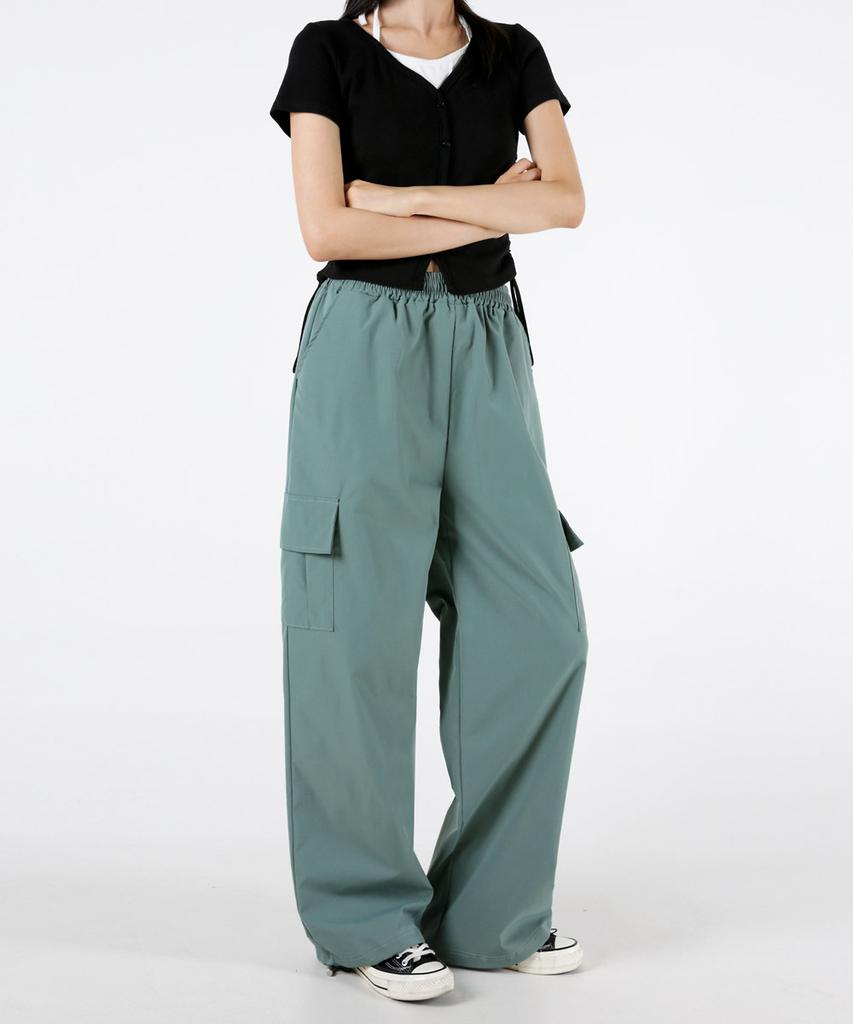 UMM Women'S Rustling Wide Cargo Elastic Waist Pants Adjustable Hem 3 Colors