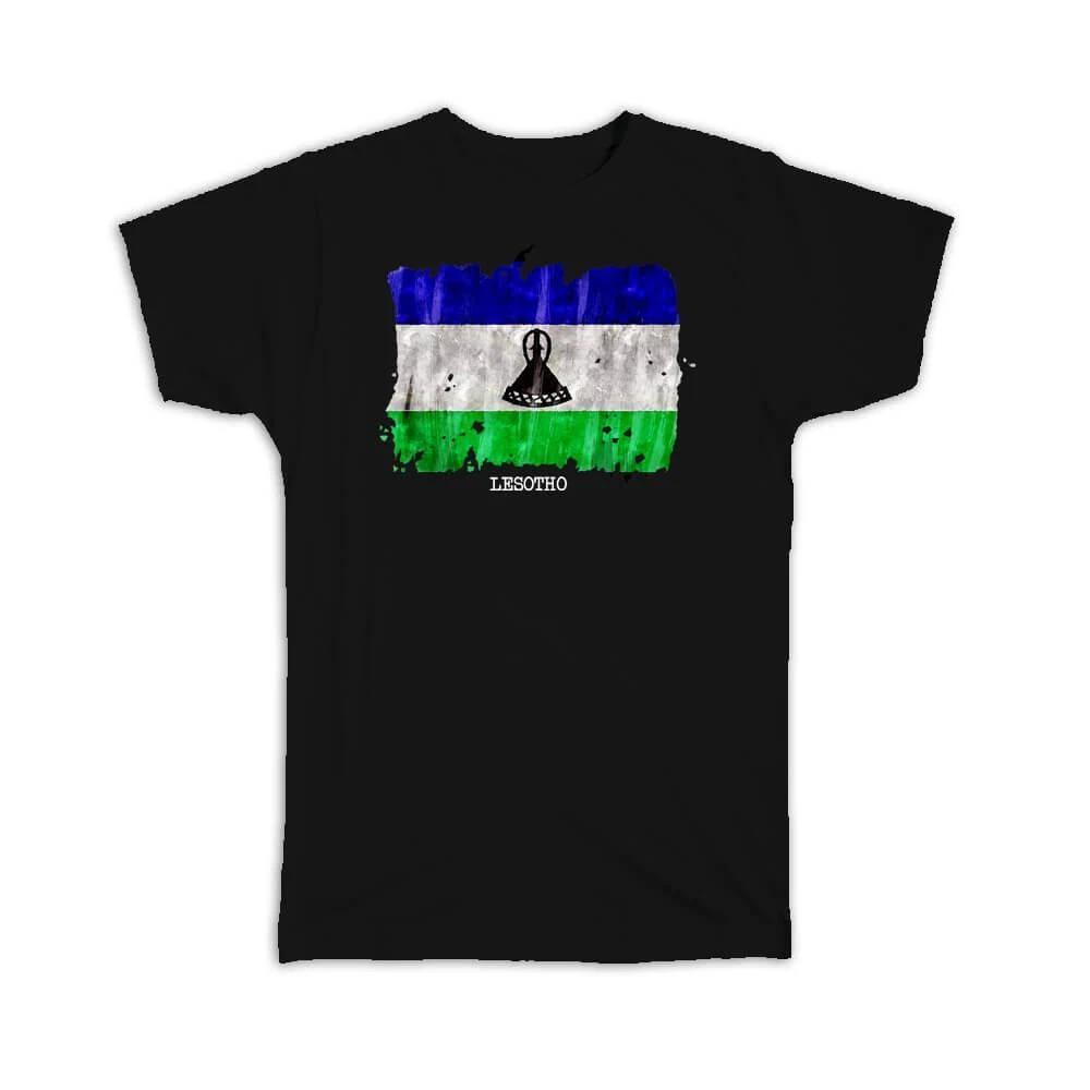 Gift T-Shirt : Lesotho Flag Africa Travel Expat Country Watercolor S