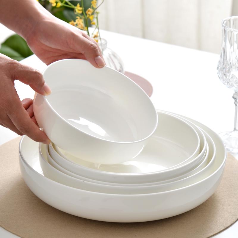 8" Pure White Bone China Deep Salad Bowl & Soup Plate