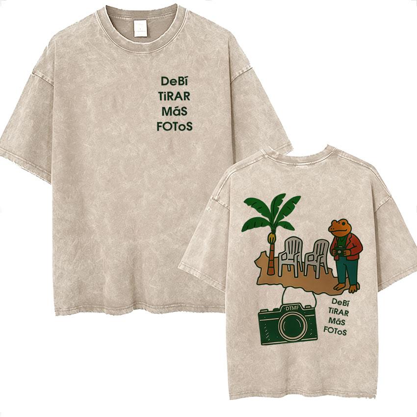Rolig Debi Tirar Mas Fotos DTMF Vintage Tvättad T-shirt Bad Bunny Album 2026 Merch T-shirts Herr Dam Harajuku Överdimensionerad T-shirt