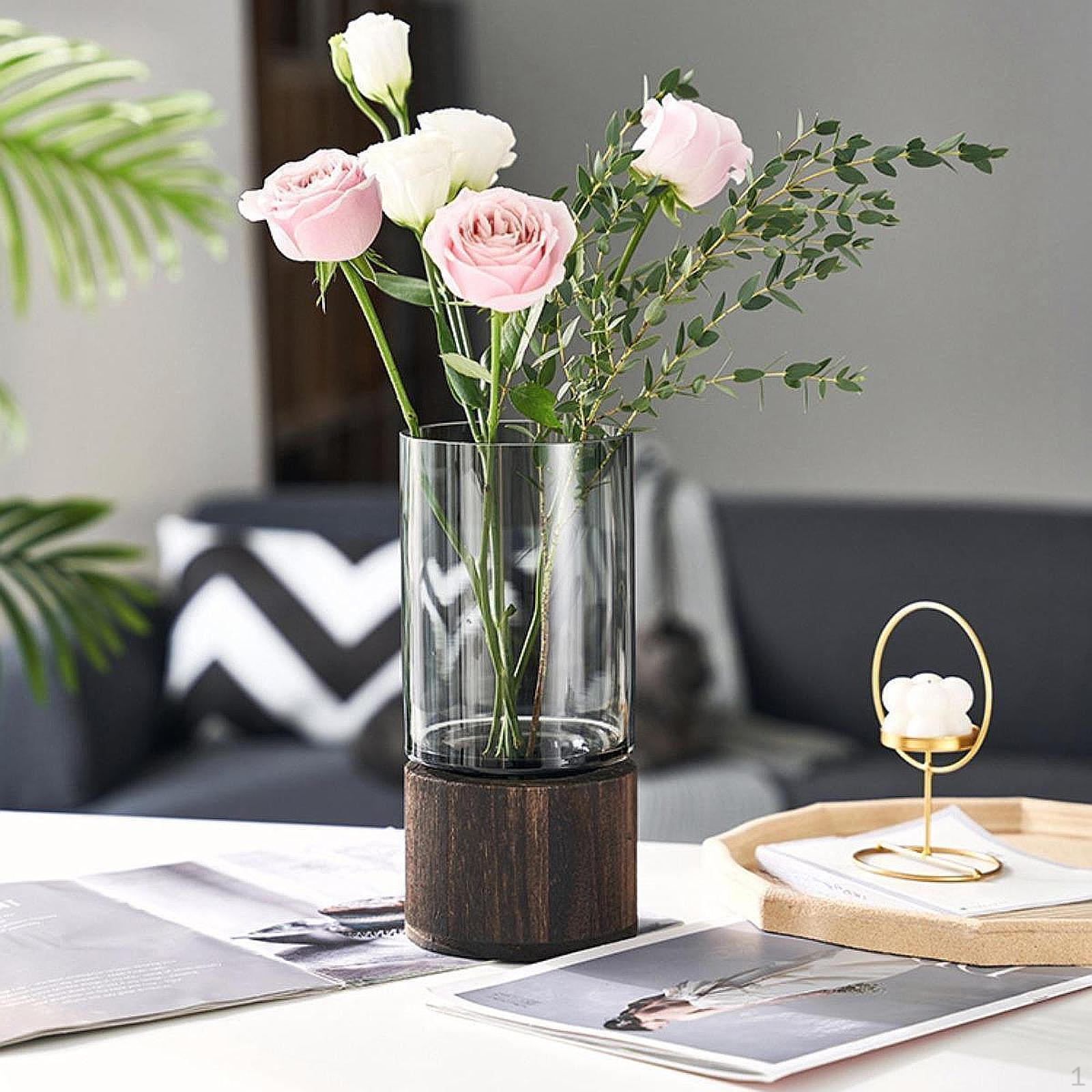 

Цилиндрическая ваза для цветов, украшения-бутоны, деревянная подставка, высокая бутылка для рабочего стола, гостиной, столовой 10cmx30cm