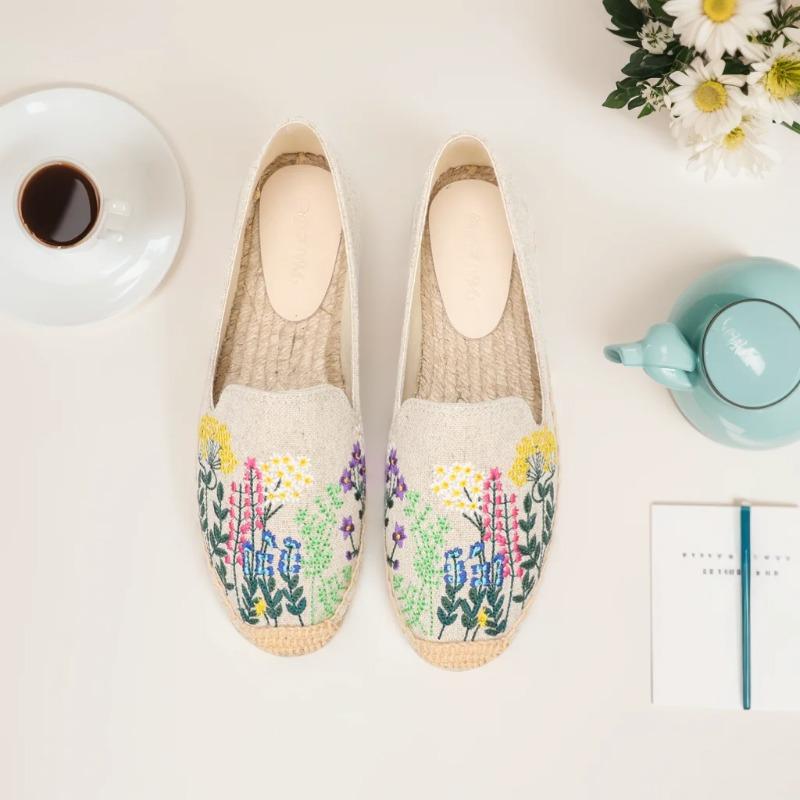 Fashion Women's Casual Flats Shoes with Embroidered Hemp Flat Platform Round Toe Spring/Autumn Comfortable