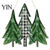 Christmas Tree Wall Decoration 2D Wooden Welcome Hanging Sign, Cartoon Santa Snowman Xmas Party Decor Door Hanger with Rope, Porch Front Holiday