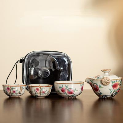 Ruyao Expresso Tea Cup One Pot Three Cups Portable Travel Ceramic Kung Fu Tea Set Home Office Teapot with Storage Bag