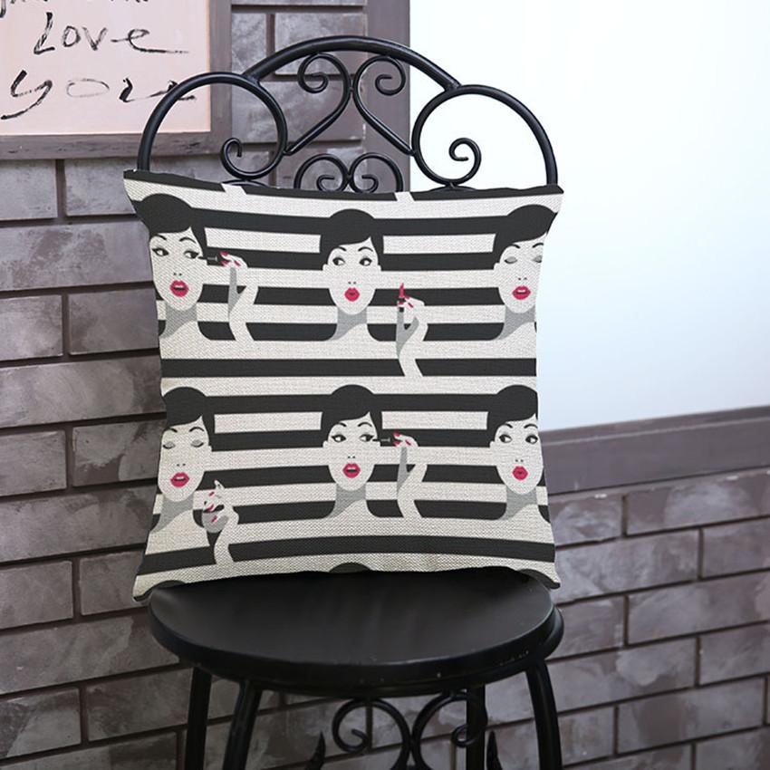 Black And White Pop Art Cotton Linen Sofa Cushion Cover Beautiful Girl Woman Car Seat Decorative Throw Pillow Case Almofadas
