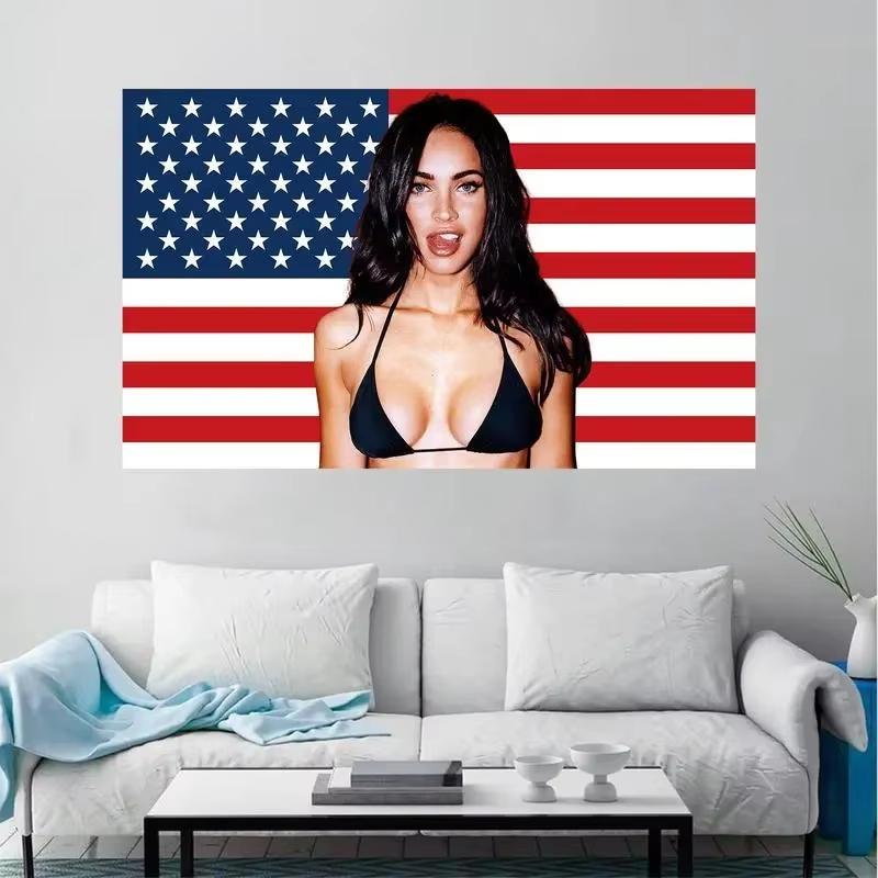 Megan Fox American Flag Tapestry Ideal Wall Decor for Man Cave College Dorm Indoor Outdoor Use Flat Print Fan Decoration