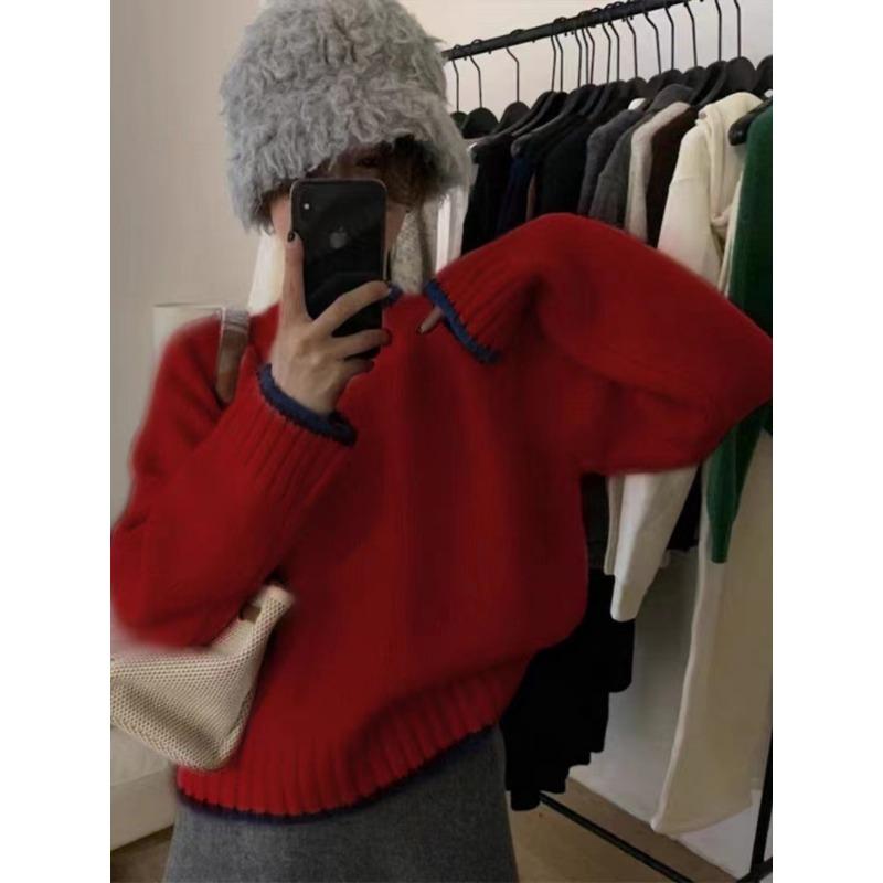 

New pullover crew neck knitted sweater top autumn and winter wear short high-end fashion base sweater women s trend Average size
