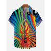 Eye-Catching Fire Electric Guitar Music Elements And Street Scenes3D Printing Short Sleeve Shirts For Men Fashion Hawaiian Shirt