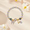 Women Bracelet with Elastic Cord Butterfly Pendant Tassel Faux Opal Contrast Color Good Fortune Symbolization Bestie Birthday Gift Wrist Jewelry