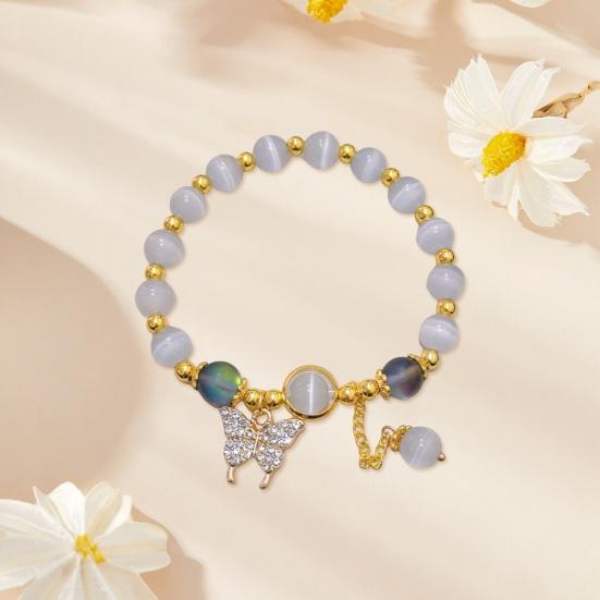 Women Bracelet with Elastic Cord Butterfly Pendant Tassel Faux Opal Contrast Color Good Fortune Symbolization Bestie Birthday Gift Wrist Jewelry