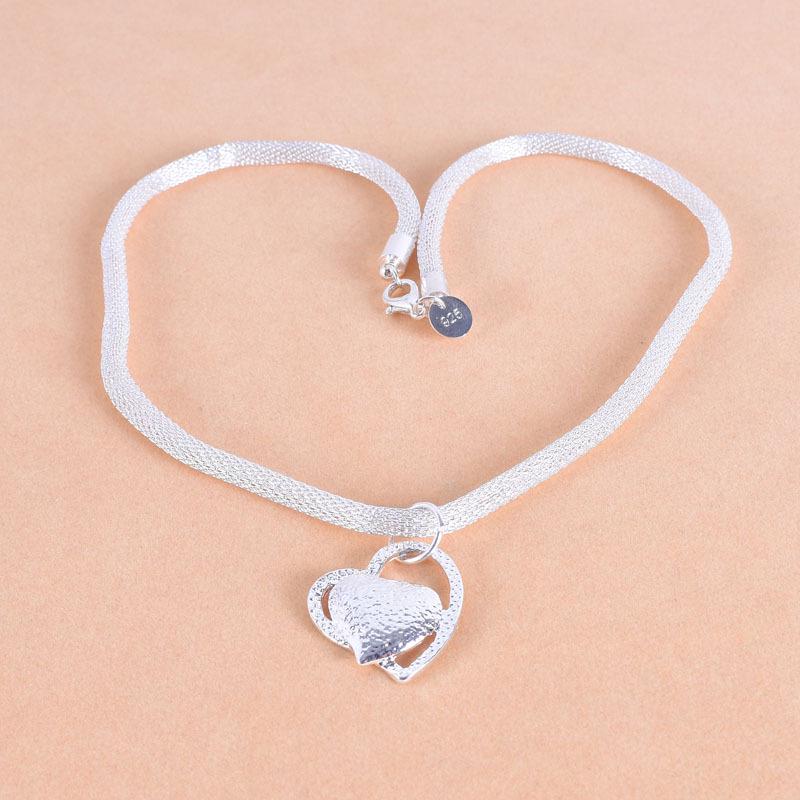 Sui Bian Korean Fashion Silver Plated Heart Clavicle Necklace for Women