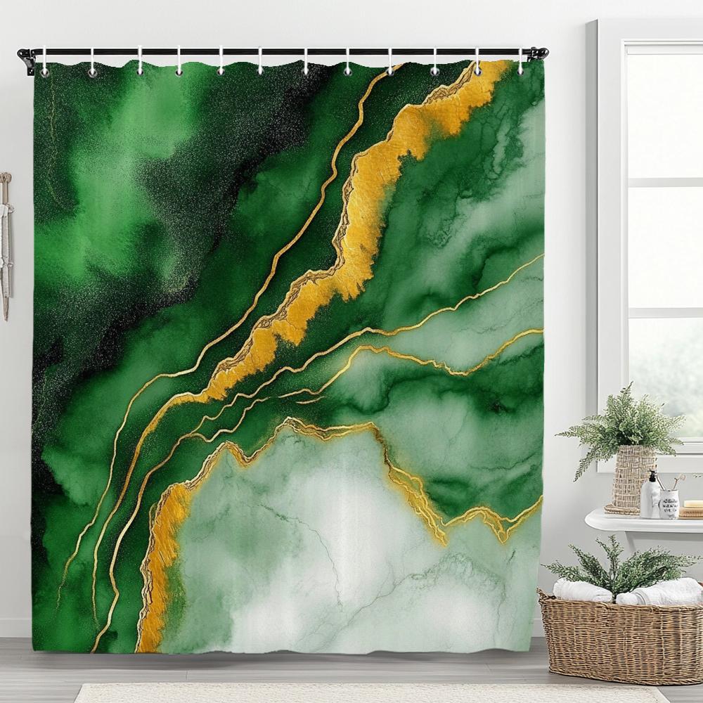 Blue Gold Textured Marble Shower Curtain Black White Natural Art Pattern Polyester Fabric Washable Shower Curtain Bathroom Decor
