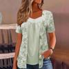 2025 Spring/Summer Women's Fake Two-Piece Short-Sleeve Button Print Top