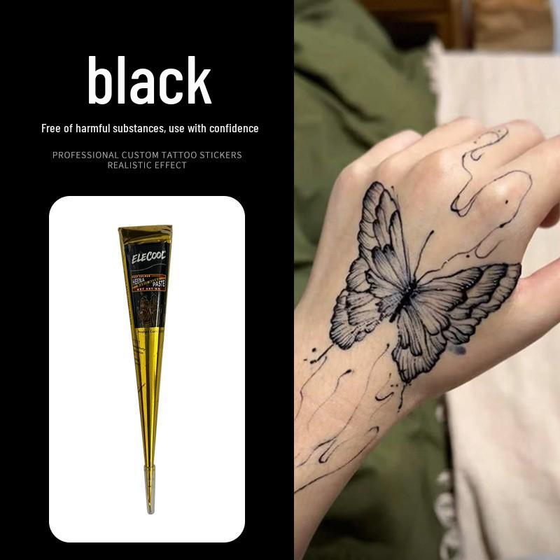 Plant-Based Hand-Painted Henna Tattoo Paste for Stencil Use