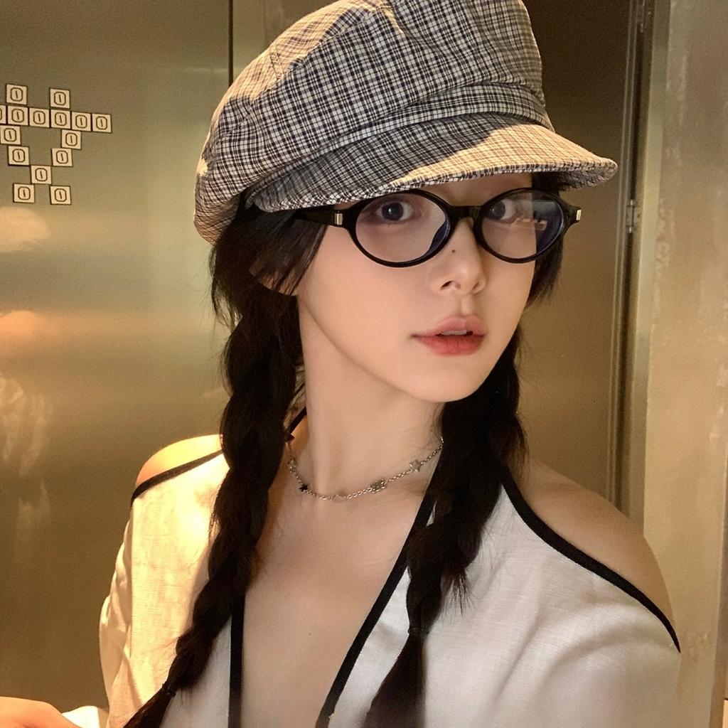 Korean Retro Plaid Beret Women's New Spring and Summer Literary Versatile Octagonal Hat Showing Face Little Painter's Hat