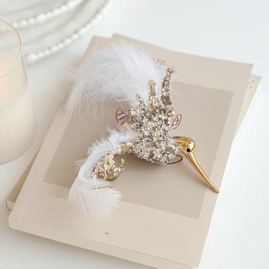 Glitter Rhinestone Hummingbird Ornament White Feather Flying Hummingbird Christmas Tree Hanging Ornament for Home Holiday Party Decor