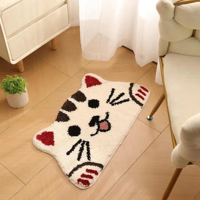 Cute Cat Head Plush Carpet, Non-slip Soft Absorbent Floor Rug For Hallway Bathroom Bedroom Bedside Home Decor