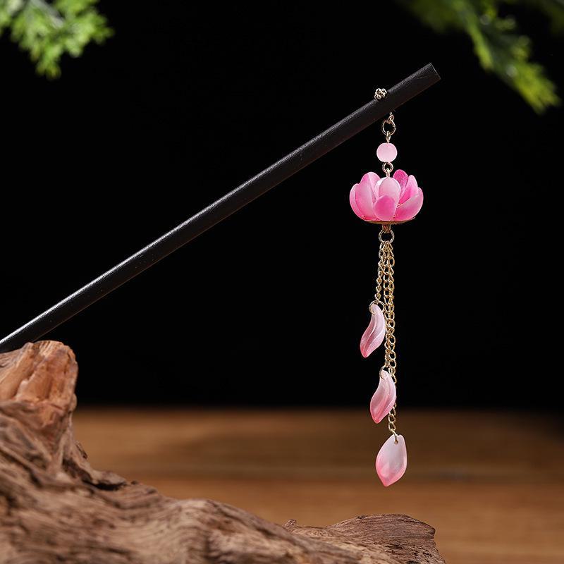 Dřevěná vlásenka se střapci ve starověkém stylu pro Hanfu – imitace ebenového dřeva, stupňovitý design, doplněk dámského kostýmu