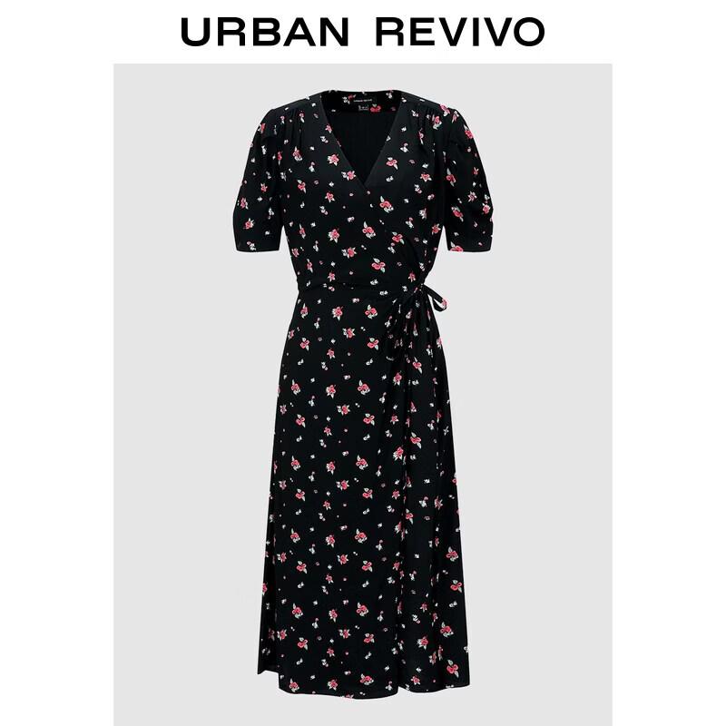 

UR Women s Floral Puff Sleeve Tie-Waist Dress XS
