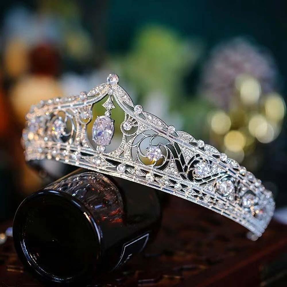 Elegant Crown Hair Accessory Vintage Princess Rhinestone Tiara Bride Silver Crown Party