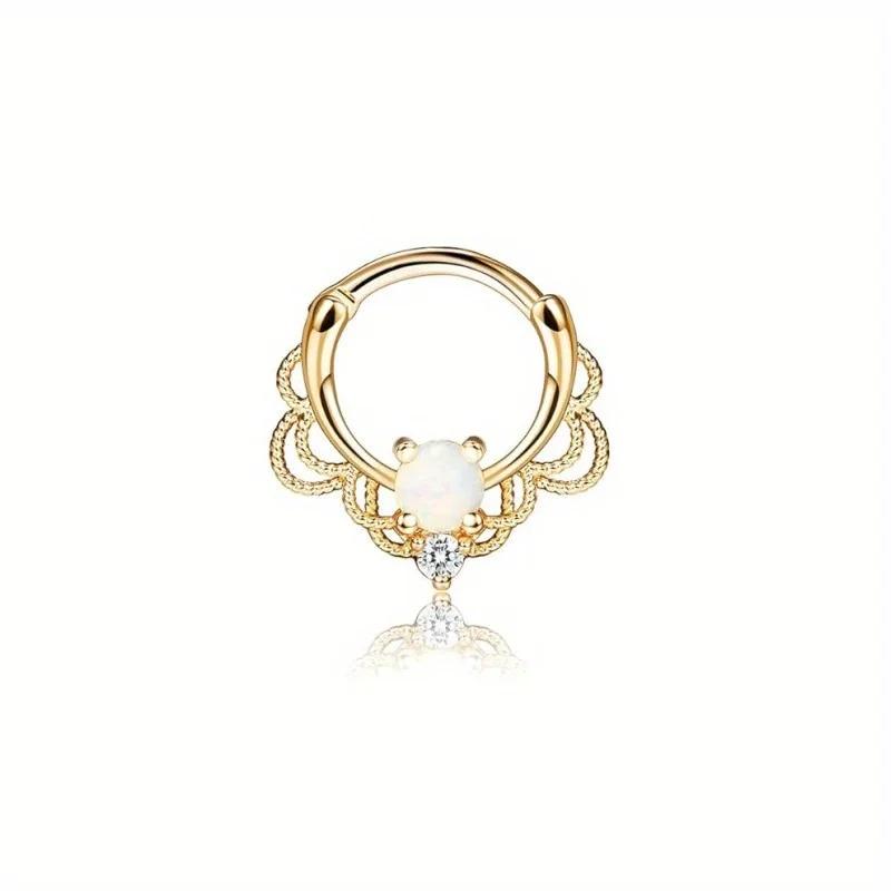 Florideco Septumringe 316L Edelstahl Opal Daith Nasenringe CZ Knorpel Tragus Ohrringe Septum Clicker Piercing Schmuck