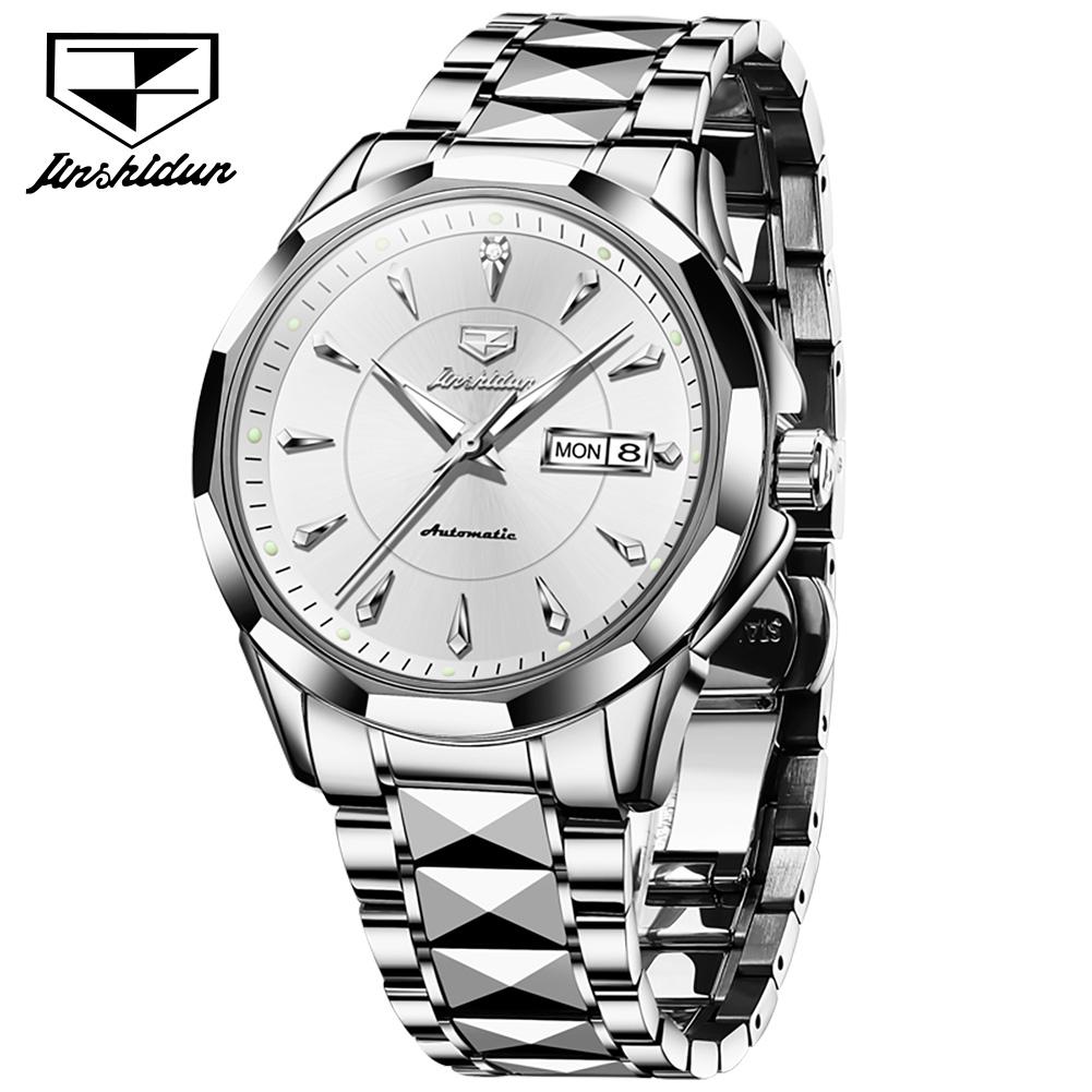 JINSHIDUN New Business and Leisure Men's Watch Automatic Mechanical Watch Tungsten Steel Double Calendar Luminous Waterproof High-end Watch