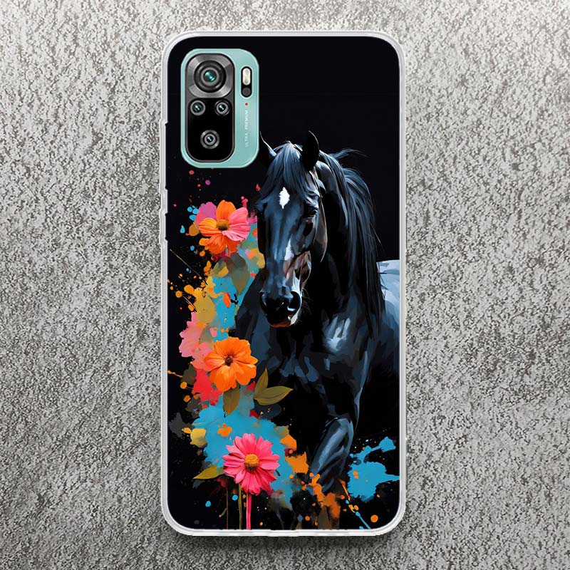 Animal Black Horse Print Soft Case for Xiaomi Redmi Note 14 13 14S 12S 11S Phone Shell 10 Pro Plus 11E 11T 12 11 10S 9 Cover Red