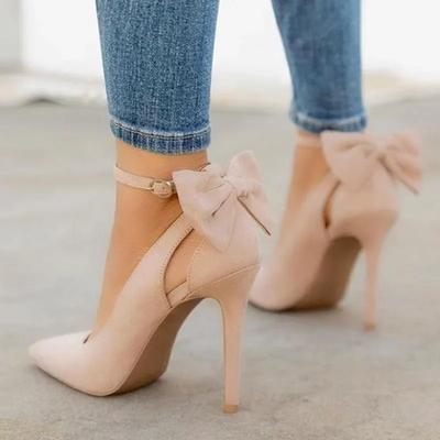 Damen High Heels Schleife Rücken Sexy Stiletto Pumps Spitzschuh Schleife 11cm Sexy Knöchelriemen Hochhackig Weibliche Hochzeitsschuhe