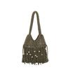 Summer Solid Color Fabric Youth Elegant Tote Bag for Women Tassel Beads Large Capacity Beach Bags Hollow Out Woven Shoulder Bags