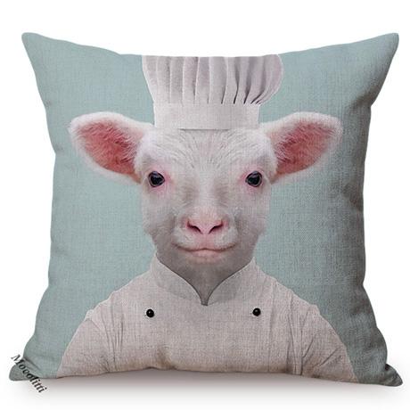 Nordic Animal Portrait Art Sofa Decorative Pillow Case Funky Cow Bear Rabbit Elephant Wear Clothes Style Cushion Cover Cojines