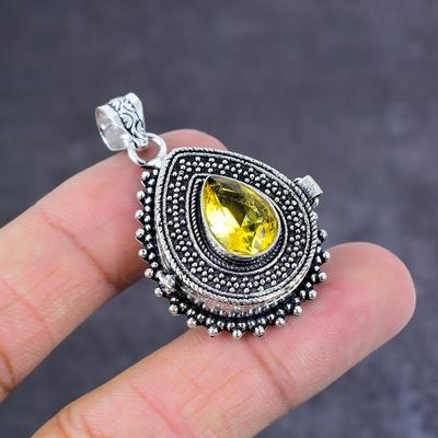 Natural Citrine Gemstone Handmade 925 Sterling Silver Poison Pendant 1.77" k7Z77