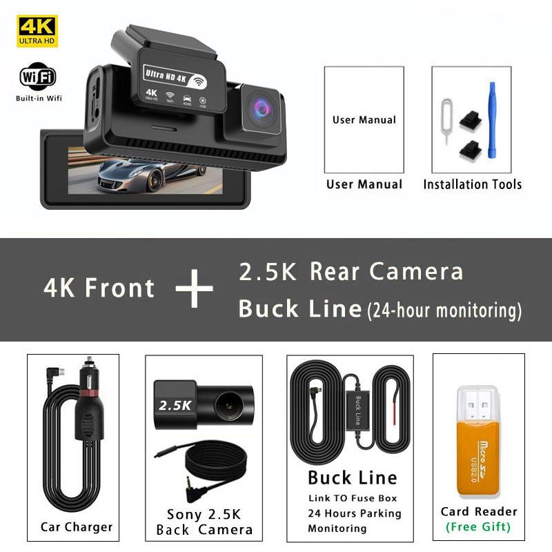 4K 2160P+2.5K 1440P ADAS Dash Cam For Cars Car Camera Dash Cam WIFI Camera Car Front and Rear Dash Camera Black Box 24H Parking