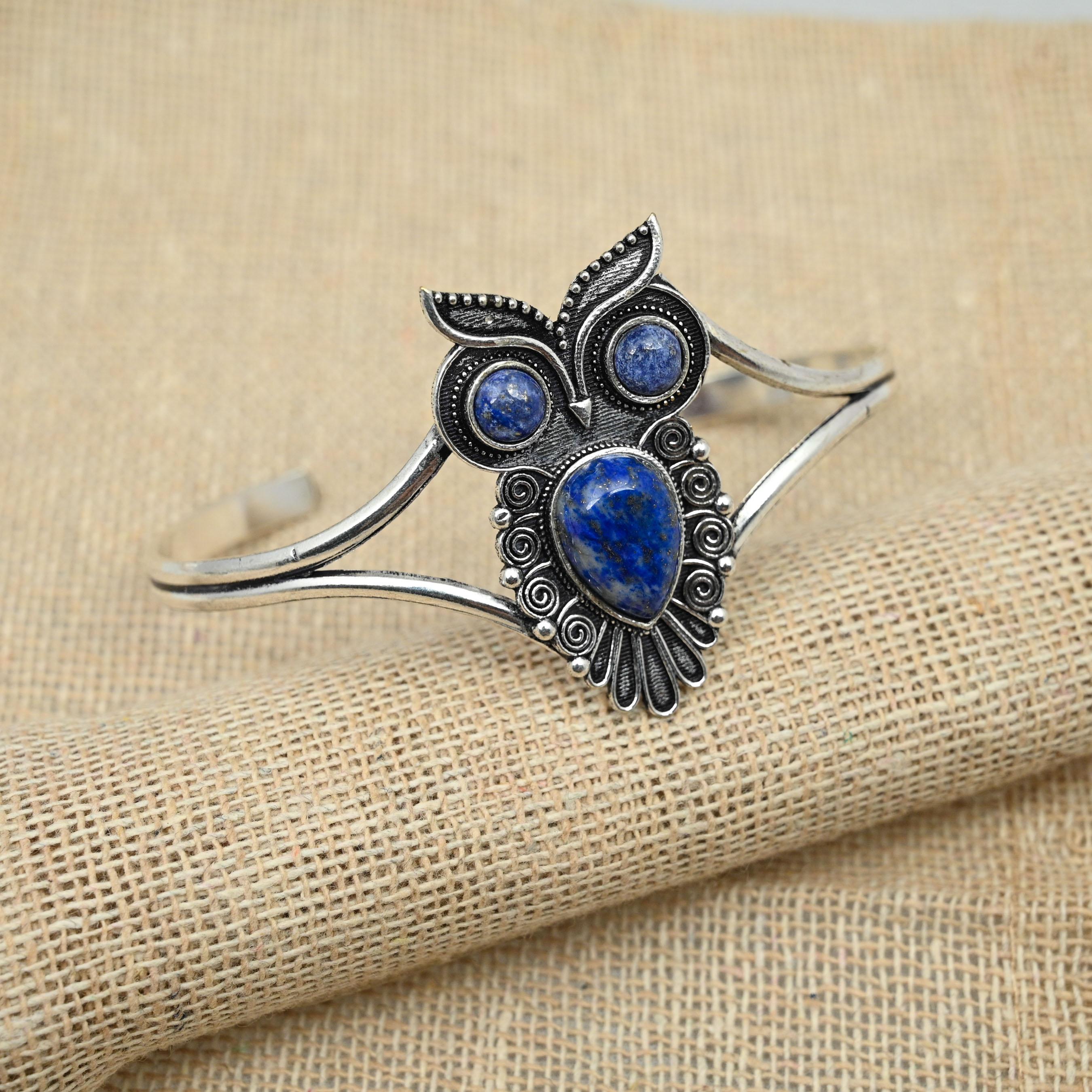 Bracelet Manchette Argent Sterling 925 – Pierre Lapis-Lazuli Naturelle Ovale – Fait Main Inde
