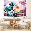 Delur Great Wave Tapestry Japanese Sunset Ocean Sea Wave Off Kanagawa Tapestry Wall Hanging Vintage Asian Anime Cherry Blossom Nature Headboard for