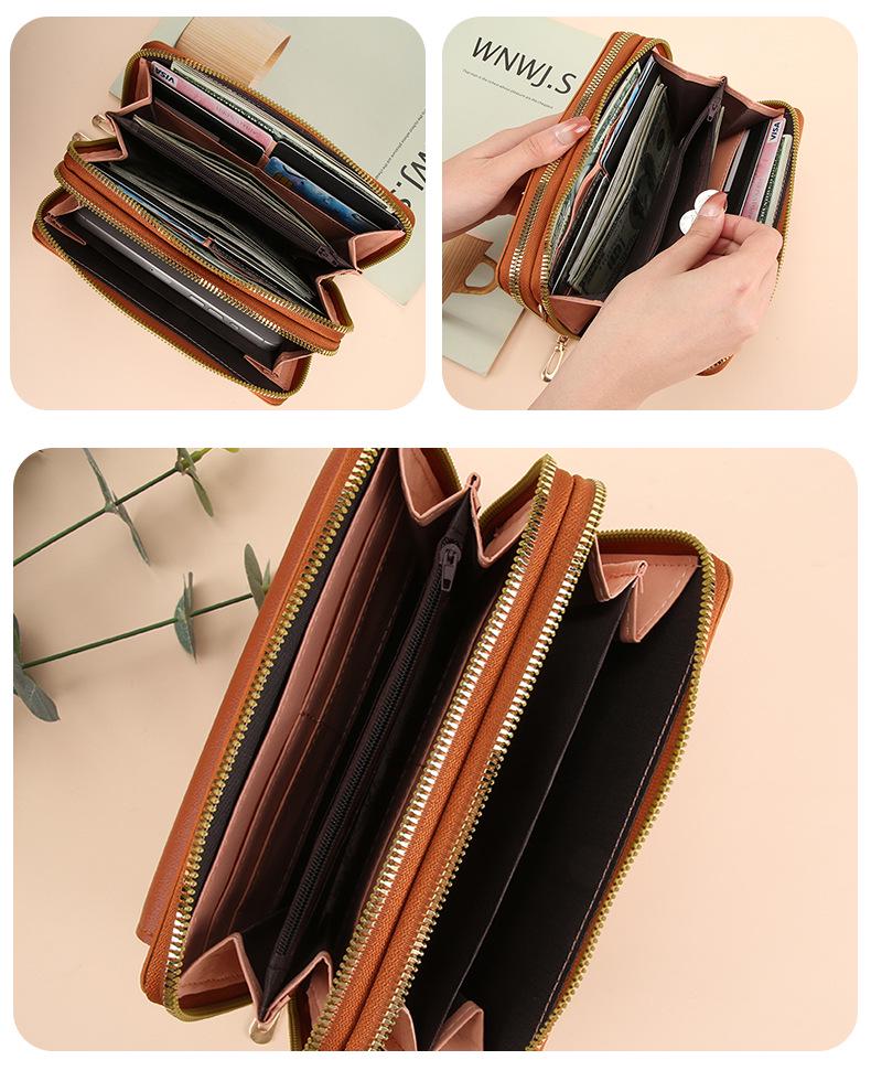 Women's Crossbody Mobile Phone Bag & Long Wallet with Double Zipper - Korean Style Shoulder Bag