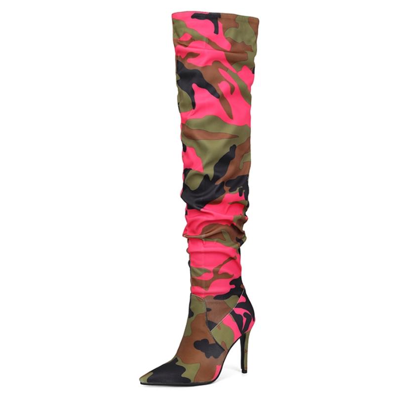 

Camouflage Knee High Boots Women Winter Shoes New 2024 Sexy Thin High Heels Western Women s Long Boots Large Size Footwear 39