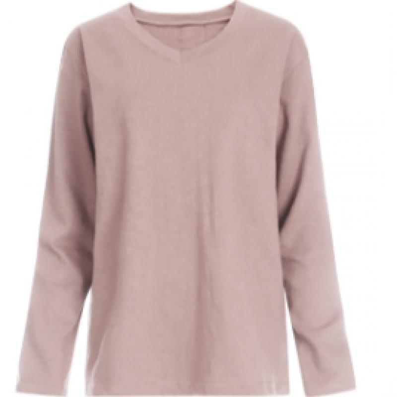 Shop Women Solid Slub V Neck Daily Long sleeVe T shirT Indi Pink Dai Wsh 1056