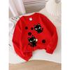 European sizes Girls Soft Crewneck Sweatshirt Cute Black Cat with Flower & Paw Prints, Casual All-Match, Ideal Holiday Present