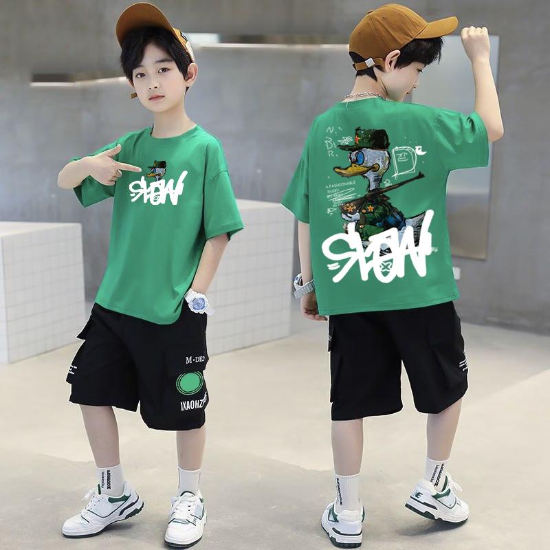 Children's clothing men's clothing American cartoon duck print pattern T-shirt short sleeved T-shirt women's clothing